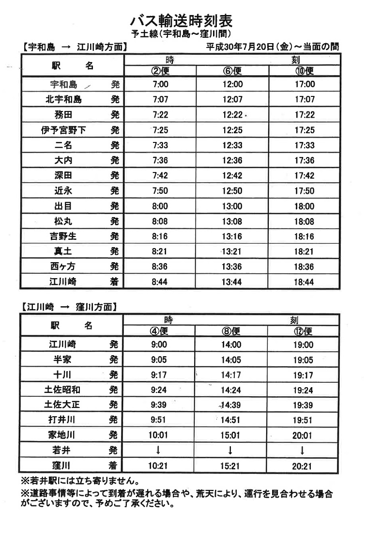 宇和島からのバス輸送について Jrホテルクレメント宇和島